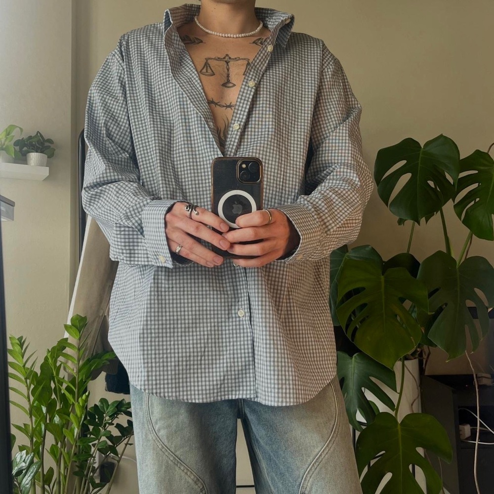Blue and white Goodfellow button up